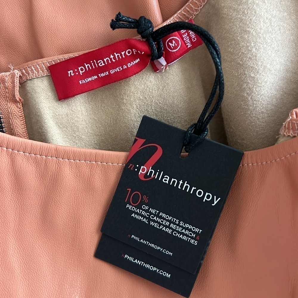 NWT N:Philanthropy Nuevo Vegan Leather Mini Dress in Camel in Size Medium 🌹 - Picture 10 of 12